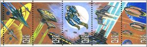 [série de timbres américains à l'effigie de vaisseaux de la SF des années 50]