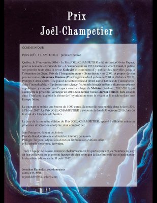 Olivier Paquet, récipiendaire du Prix Joël-Champetier (Première édition)!