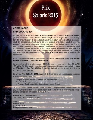 Prix Solaris 2015 ! Et le gagnant est…