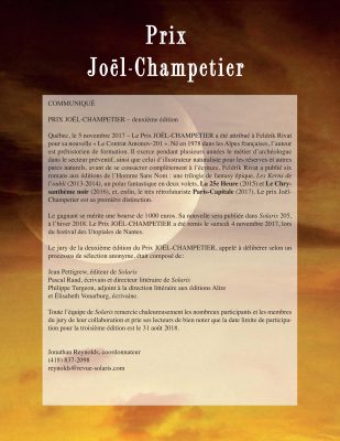 Feldrik Rivat, récipiendaire du Prix Joël-Champetier (Deuxième édition)!